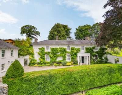 Aerial view of Llwynhelig House and its gardens near Cowbridge, Vale of Glamorgan