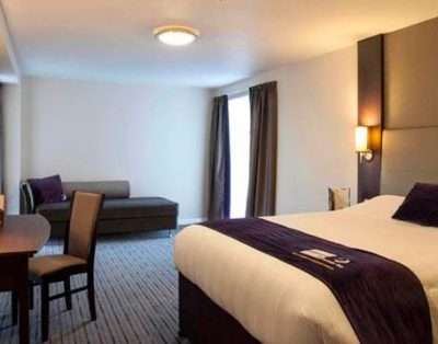 Double en-suite bedroom with king-size bed at Premier Inn Wrexham City Centre