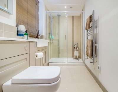 Modern en-suite shower room at Quail Cottage, near Cowbridge