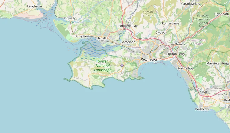 Map of Swansea & Gower, Wales — towns, beaches and the coast